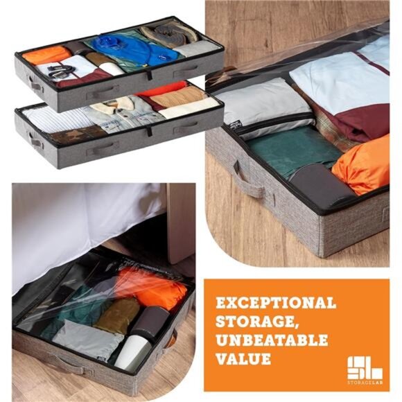 Under Bed Storage Containers, Low Profile Underbed Organizers with Sturdy Handle - Picture 4 of 7